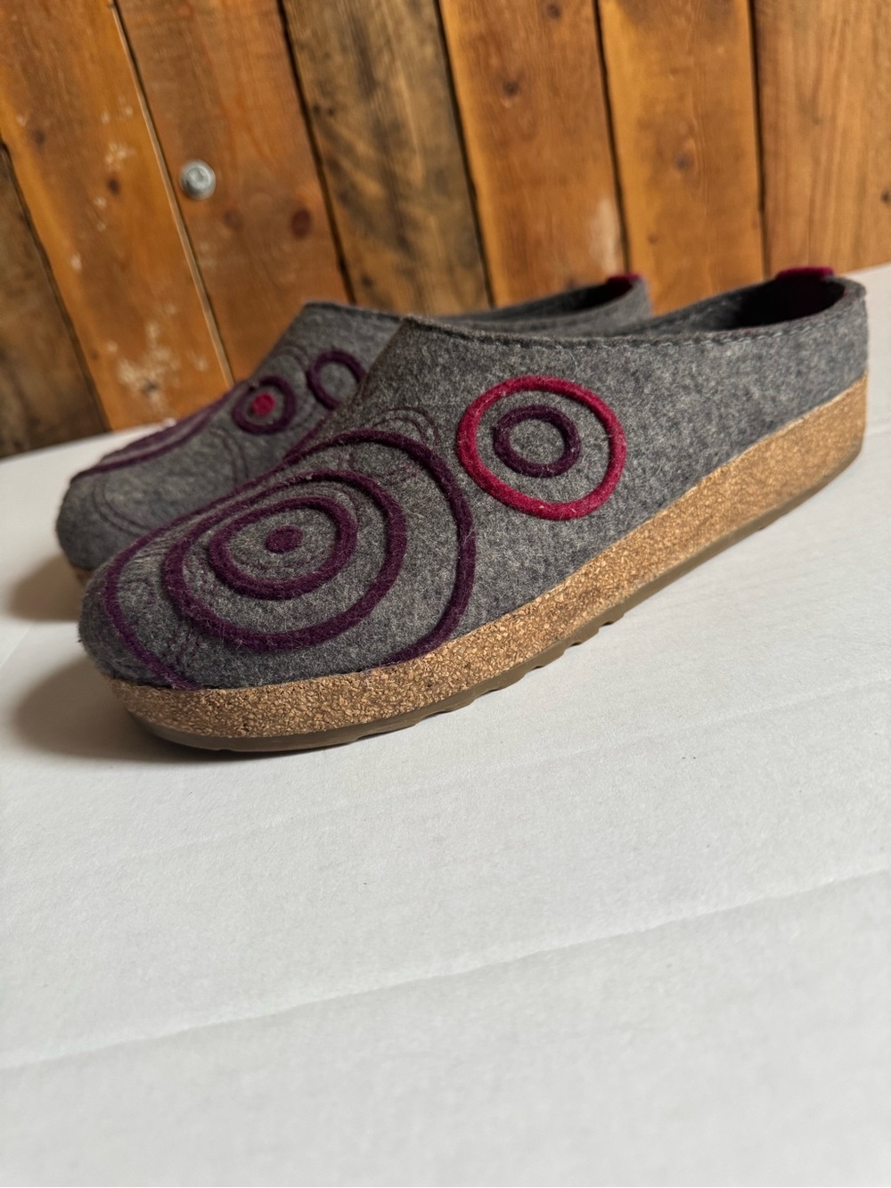 Haflinger Wool Clogs with Pink Purple Circles - Picture 5 of 15